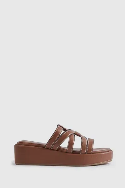 Reiss Women's Naya Strappy Leather Platform Sandals In Tan