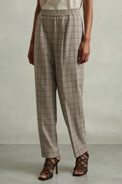 Reiss Neutral Check Elasticated Waist Tapered Trousers