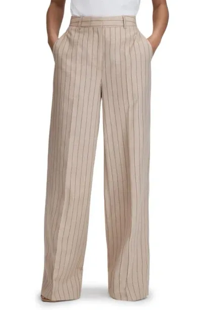 Reiss Odette Wide Leg Pinstriped Pants In Neutral