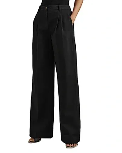 Reiss Washed Black Petite Cotton Blend Wide Leg Trousers