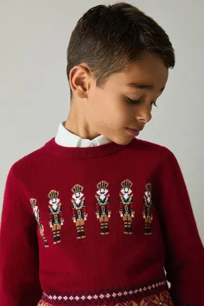 Reiss Red Carthew Nutcracker Intarsia Jumper With Wool And Alpaca