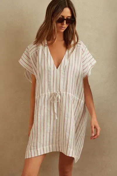 Reiss Romy V-neck Striped Linen And Cotton-blend Kaftan In Cream/brown