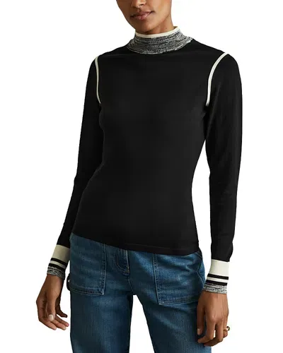 Reiss Rosa Knit Long Sleeve Top In Black/cream