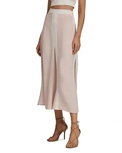 Reiss Womens Rosalia Contrast-trim Woven Midi Skirt Nude/ivory