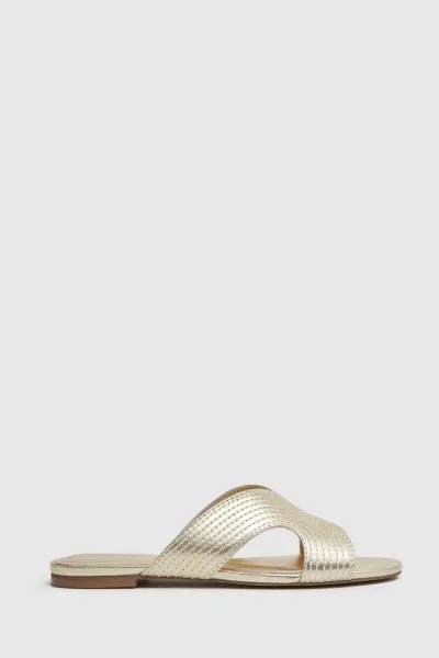 Reiss Gold Leather Slip-on Sandals