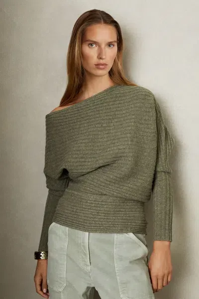 Reiss Sage Wool-cashmere Off-the-shoulder Draped Top