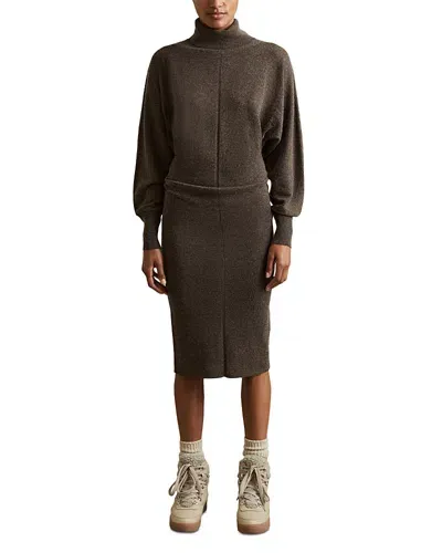 Reiss Winslet Roll Neck Knitted Dress In Chocolate