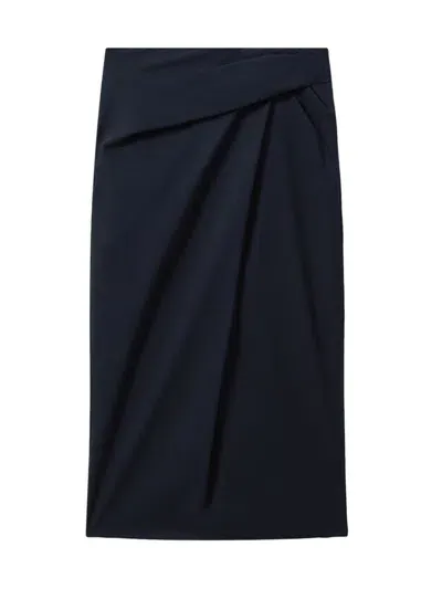 Reiss Navy Nadia Cotton Blend Wrap Front Midi Skirt