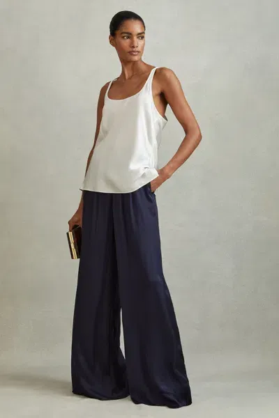 Reiss Yara Wide Leg Pants In Navy