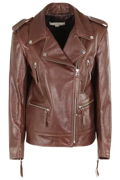 Remain Birger Christensen Biker Leather Jacket In Brown