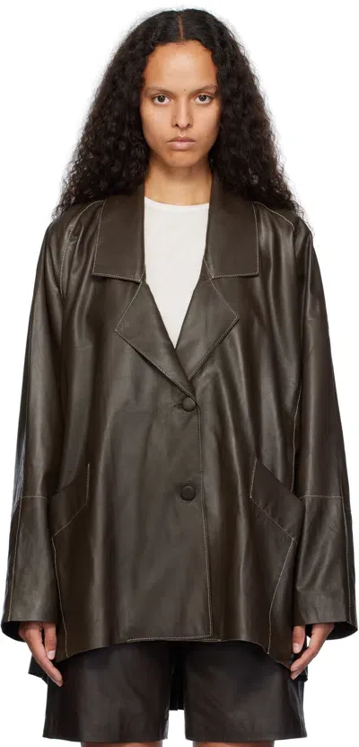 Remain Birger Christensen Brown Wide Leather Jacket In 774 Delicioso