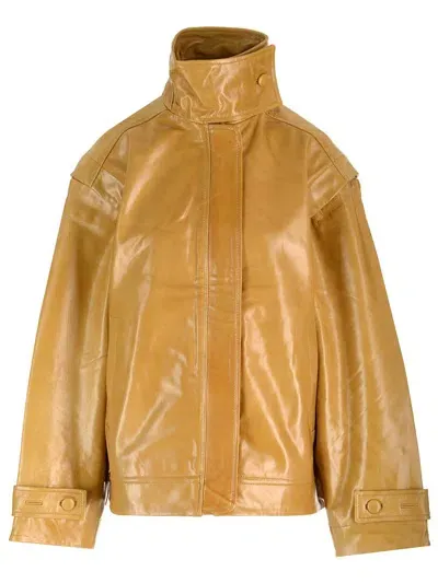 Remain Birger Christensen Semi-gloss Leather Jacket In Yellow