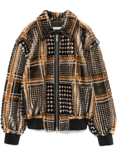 Remain Houndstooth Shearling Jacket In Brown