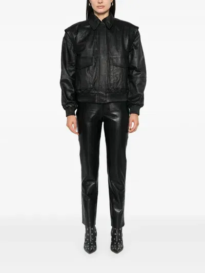 Remain Leather Bomber Jacket In Black