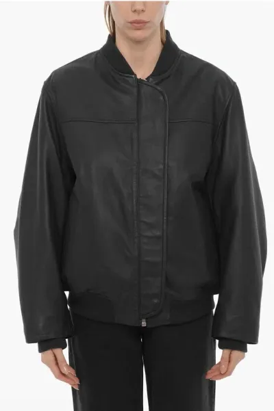 Remain Leather Bomber Jacket With Hidden Closure