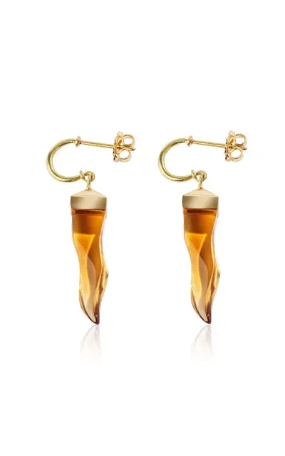 Renato Cipullo 18k Yellow Gold Citrine Cornicello Earrings In Orange