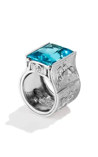 Renato Cipullo Romantica 18k White Gold Topaz Ring In Blue