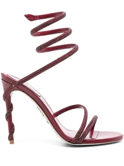 René Caovilla 105mm Margot Satin & Crystal Sandals In Burgundy