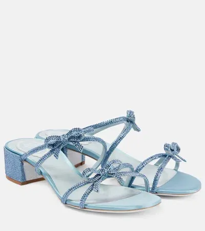 René Caovilla Caterina Embellished Satin Mules In Blue