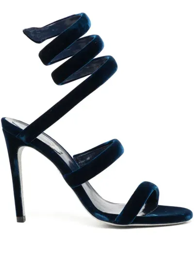 René Caovilla Cleo 100mm Velvet-finish Sandals In Blue