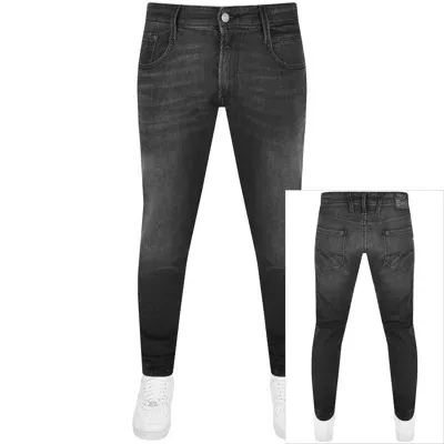 Replay Anbass Slim Fit Mid Wash Jeans In Black