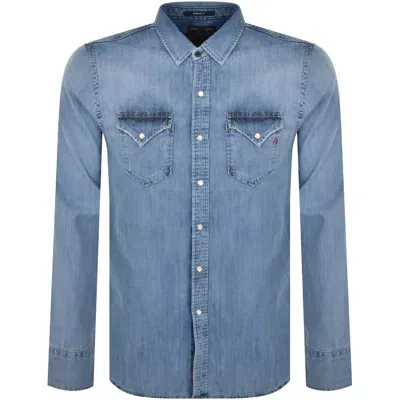 Replay Denim Look Long Sleeved Shirt Blue