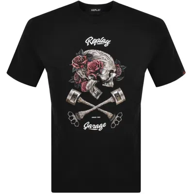 Replay Graphic T Shirt Black