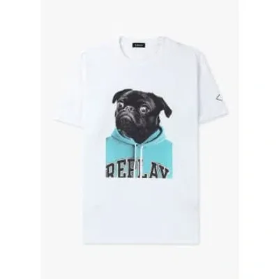 Replay Mens Classic Pug Print T-shirt In White In White Fabric