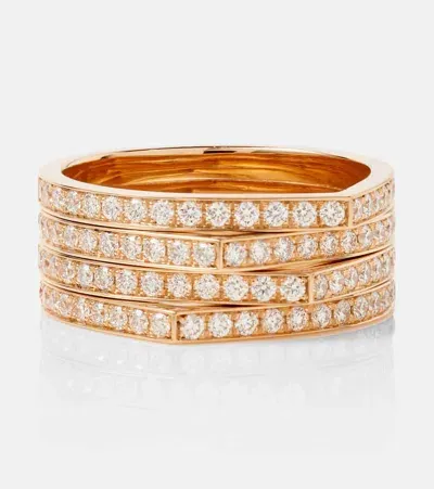 Repossi Antifer 4 Rows 18kt Rose Gold Ring With Diamonds In Pink