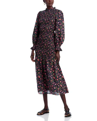 Rhode Eliza Floral Smocked Midi Dress In Ink Moralix Fleur Grande