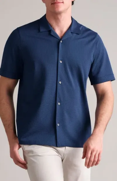 Rhone Commuter Seersucker Camp Shirt In Bright Navy