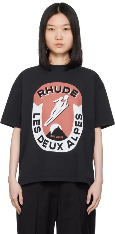 Rhude Black 'les Deux Alpes' T-shirt In 2306 Vtg Black