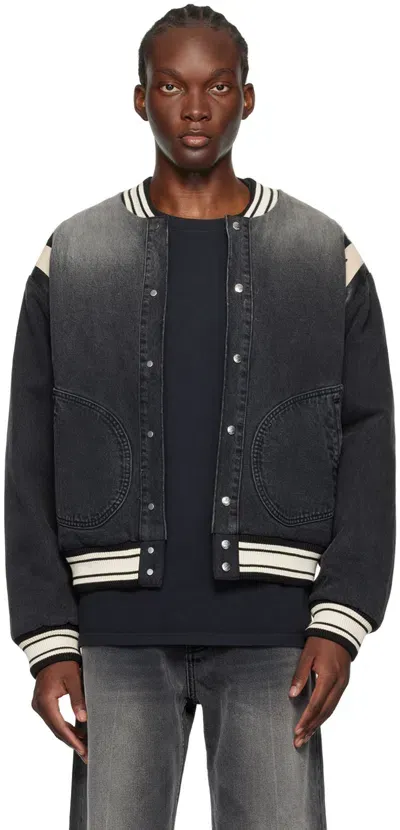 Rhude Black Lightning Varsity Denim Bomber Jacket In Schwarz