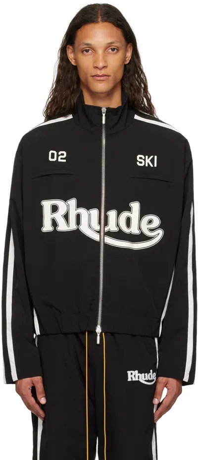 Rhude Black Ski Track Jacket In Black/white