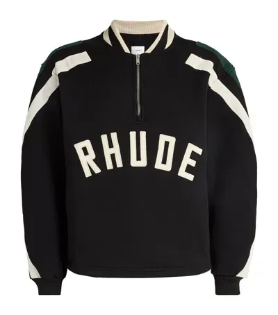 Rhude Logo Quarter-zip Varsity Sweatshirt In Black