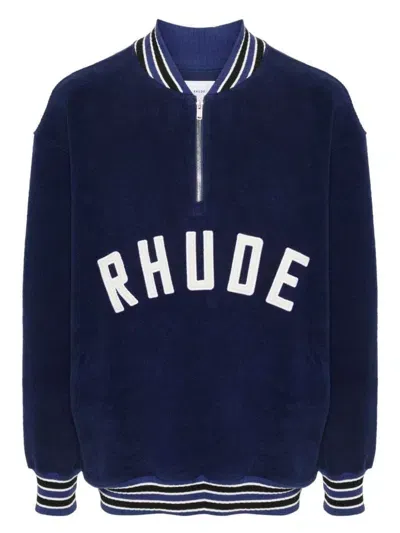 Rhude Logo-patch Zipped Sweatshirt In Midngtblue