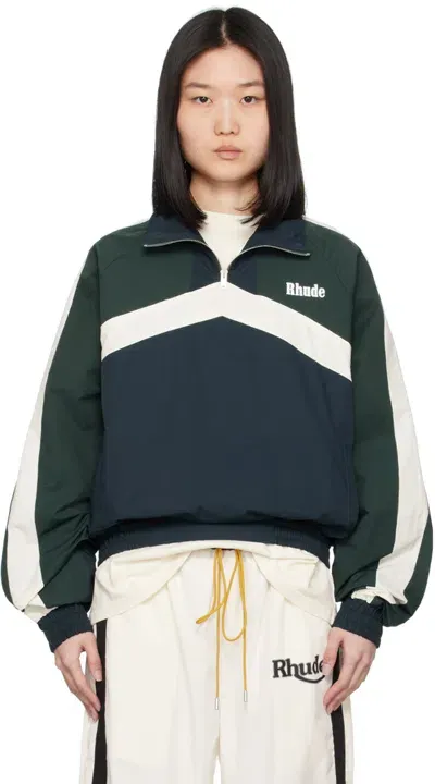 Rhude Navy Motorsport Track Jacket In 2320 Navy/darkgreen/