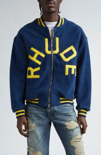 Rhude Navy Striped Bomber Jacket In Blue