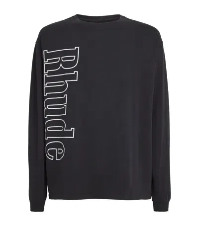 Rhude Brand-print Crew-neck Regular-fit Cotton-jersey T-shirt In Black