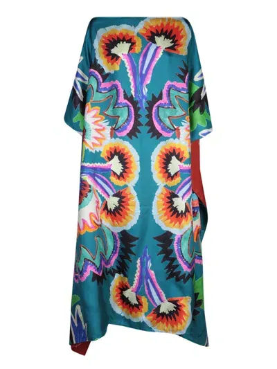 Rianna + Nina Paradisos Zoi Parrot-print Silk Midi Kaftan Dress In Blue