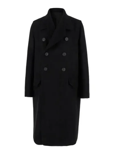 Rick Owens Double-breasted Virgin Wool Coat In Black