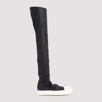 Rick Owens Knee High Leather Stocking Sneakers In Black