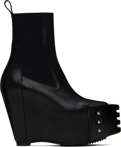 Rick Owens Grilled Wedge Beatle Leather Platform Chelsea Boots In Black