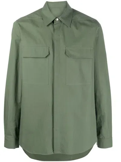 Rick Owens Button-front Long-sleeved Overshirt In Green