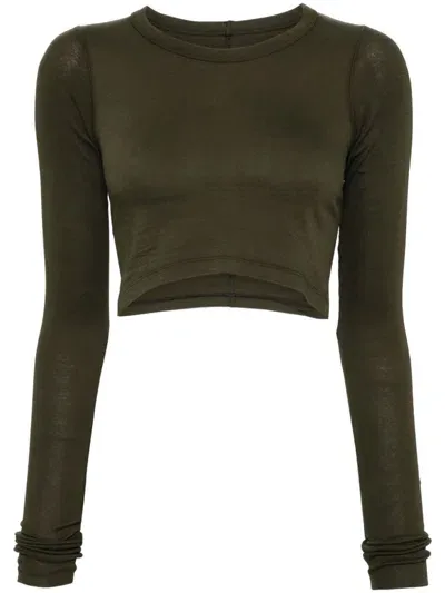 Rick Owens Cropped Jersey Top In Green