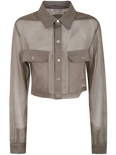 Rick Owens Cropped Sheer Shirt In Grey