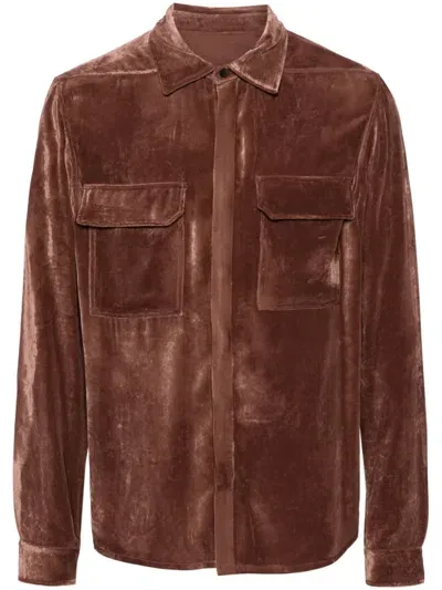 Rick Owens Crushed Velvet Shirt In Brown