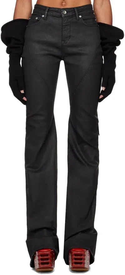 Rick Owens Drkshdw Black Porterville Bias Bootcut Jeans In 99 Black Wax