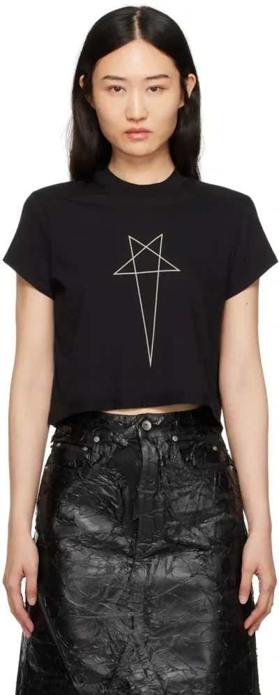 Rick Owens Drkshdw Black Porterville Cropped Small Level T-shirt In 908 Black/pearl