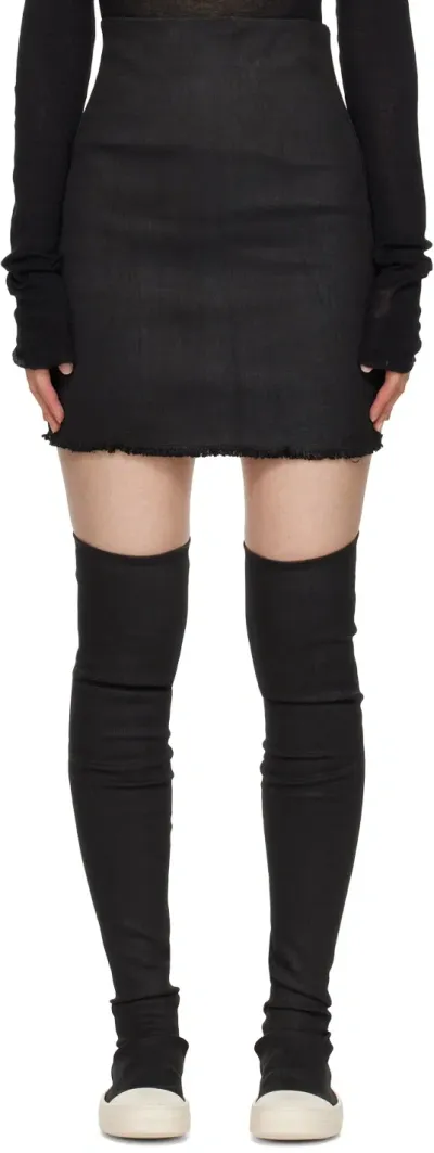 Rick Owens Drkshdw Black Porterville Dirt Denim Miniskirt In 99 Black Wax